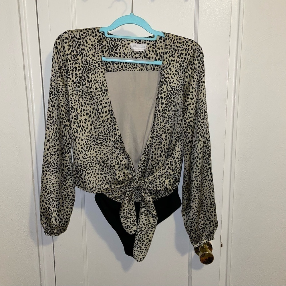 LOVERS & FRIENDS Leopard Cheetah Print Tie Waist Bodysuit